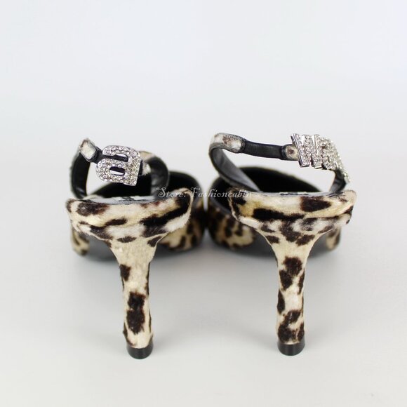 NEW Alexander Wang Leopard Velvet Pumps | Logo Crystal Slingback Heels - Picture 10 of 15